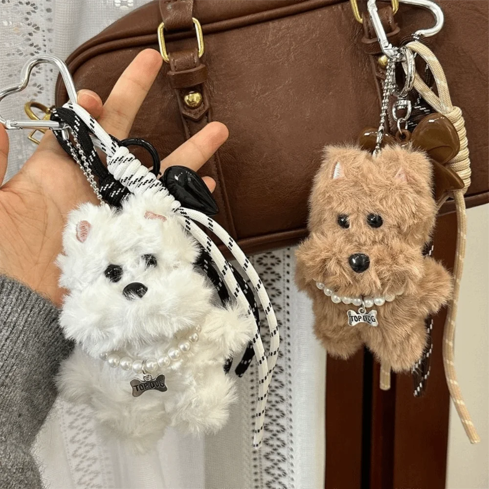 Plush Dog Bag Charm Keychain Pendant – Coffee & White Plush Bag Charm HIP
