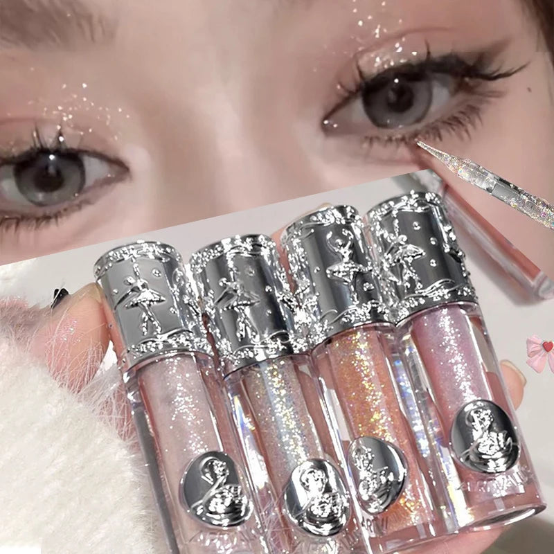 Silicone Brush Liquid Eyeshadow Pearlescent Shimmer Long Lasting Monochrome Pearly Fine Sparkling Sequins Eye Shadow Highlighter HIP