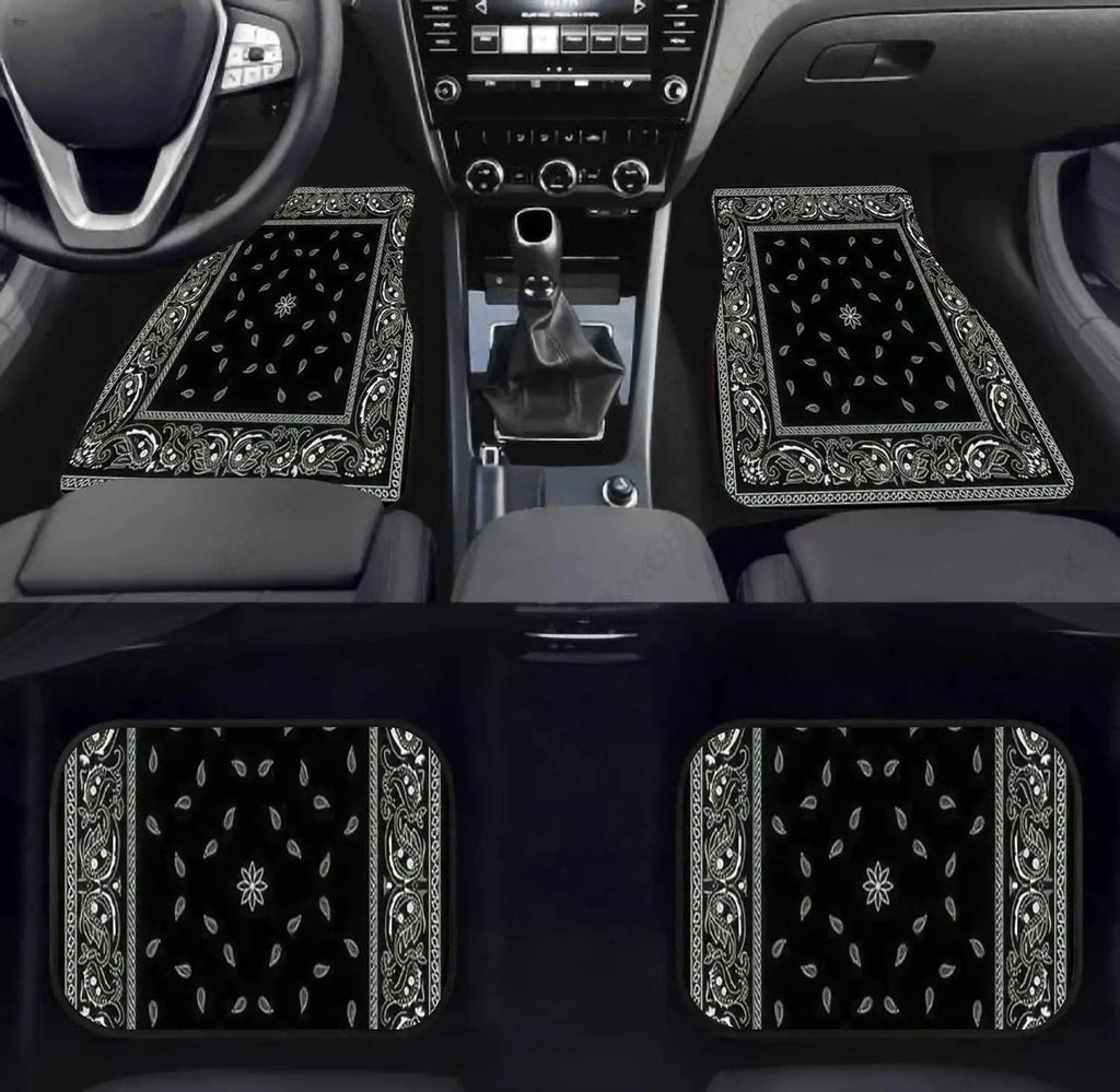 Black Bandana Car Floor Mats – 4-Piece Front & Rear Set Car Floor Mats HIP