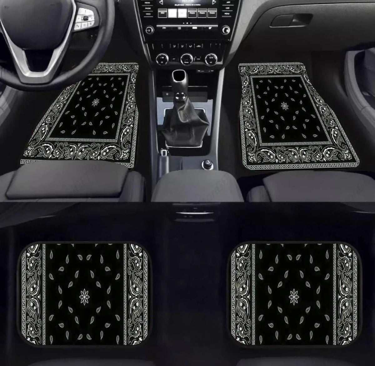 Black Bandana Car Floor Mats – 4-Piece Front & Rear Set Car Floor Mats HIP
