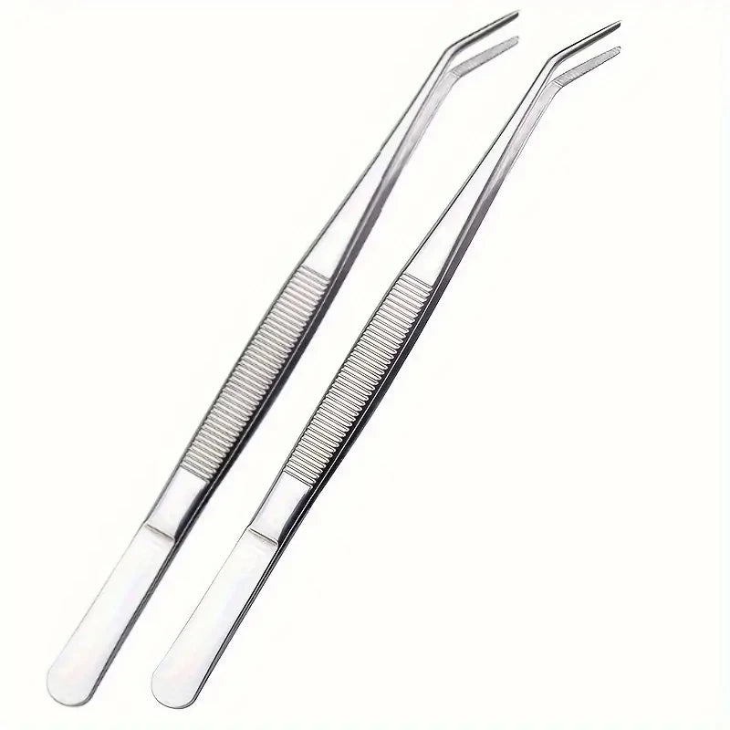 Stainless Steel Elbow Tweezers – Aquarium & Pet Feeding Tongs Aquarium Feeding Tweezers HIP C621-silvery-2pcs