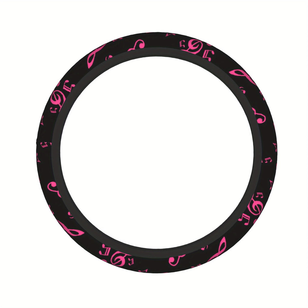 Pink Music Notes Steering Wheel Cover – Universal Soft Grip Steering Wheel Cover HIP