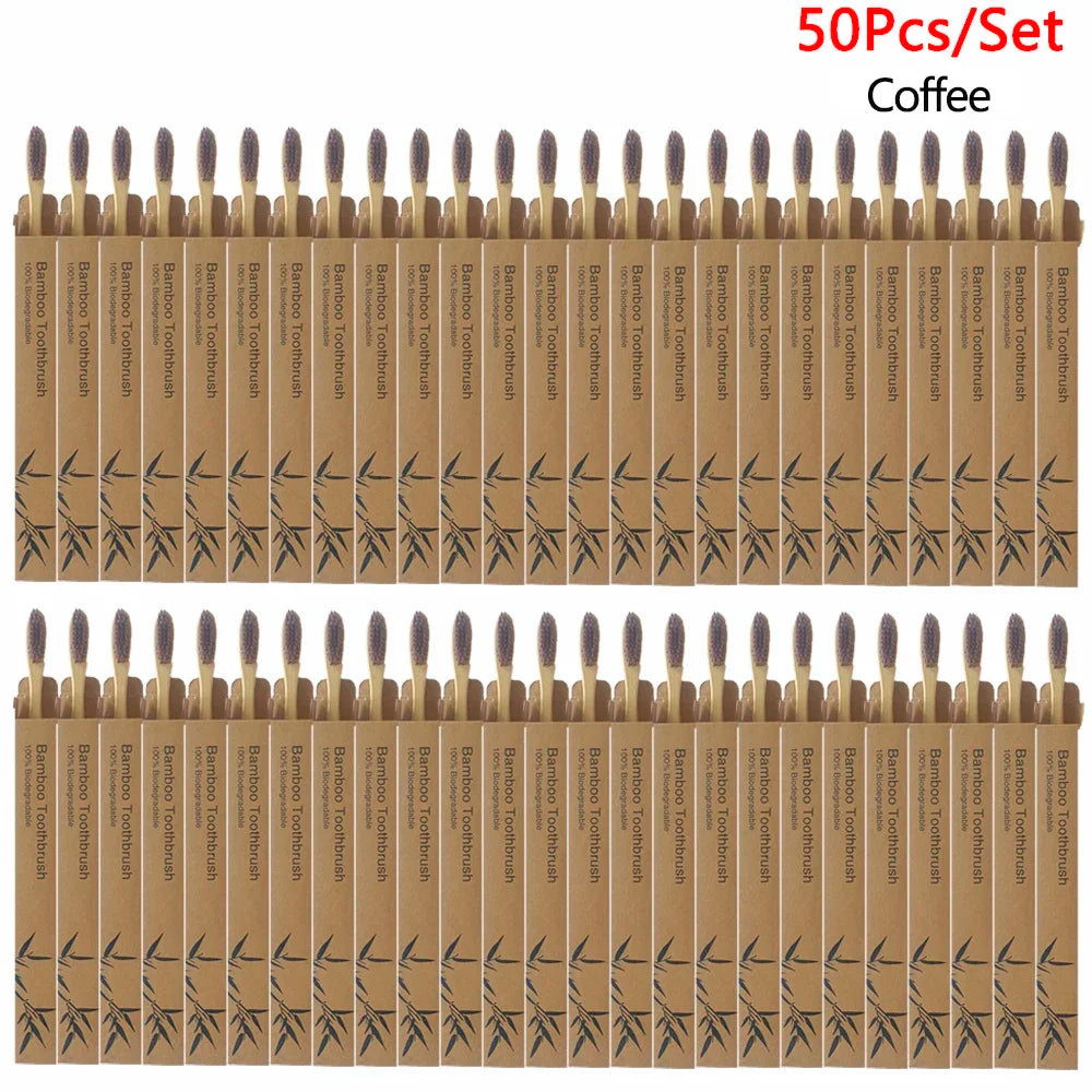 50/Pack Natural Bamboo Toothbrush Wood Toothbrushes Soft Bristles Capitellum Fiber Teeth brush Eco-Friendly Oral Care wholesale HIP Coffee