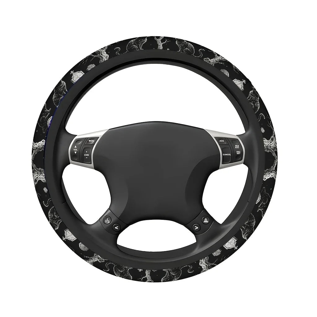 Black Cat Skull Gothic Steering Wheel Cover | Soft Grip Steering Wheel Cover HIP