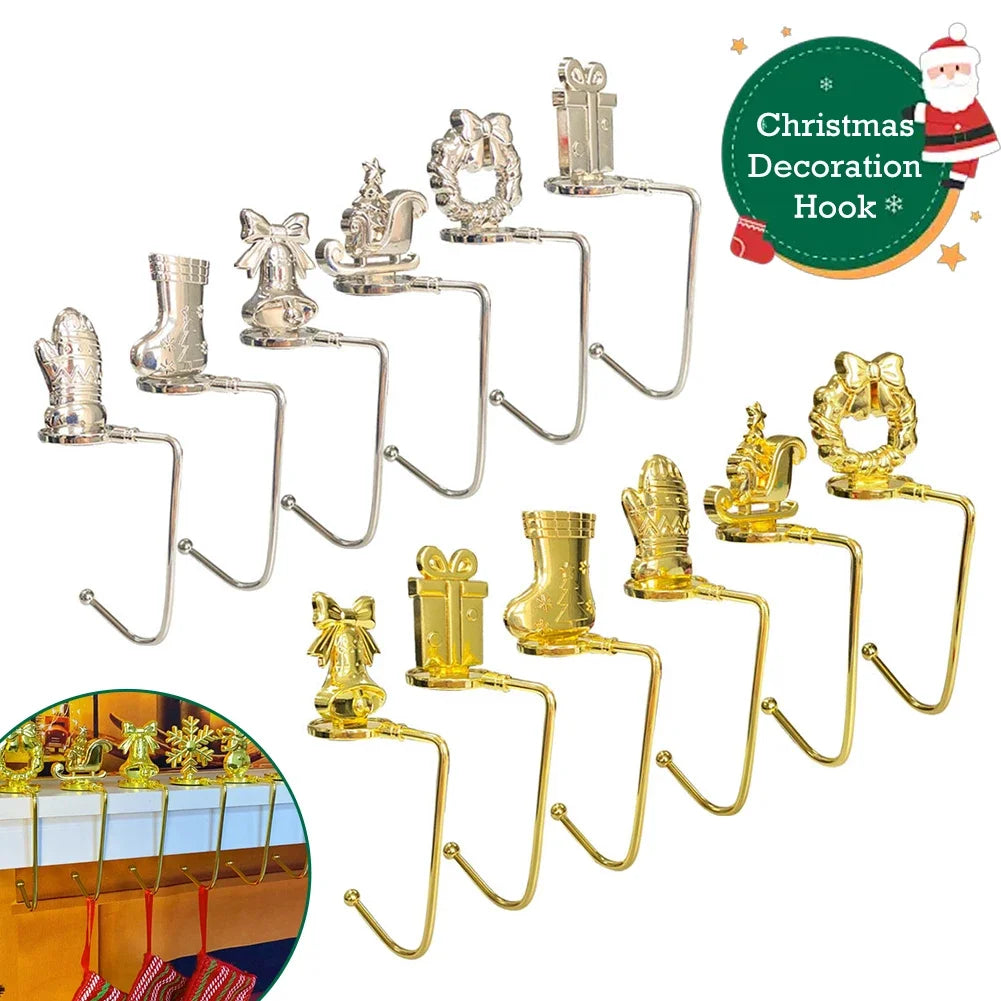 2026 New Year Christmas Fireplace Hooks for Hanging Stockings Metal No Glue Table Edge Hooks Decorative Quick Setup Home Hooks HIP
