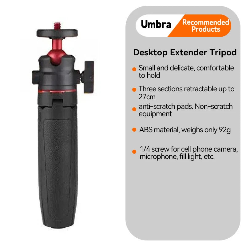 MT-08 Foldable Mini Tripod Cold Shoe Ball Head Selfie Stick Mini Camera Tripod HIP Black