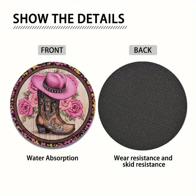 Western Cowboy Hat & Boots Car Coasters – Set of 2 Car Cup Holder Coasters HIP