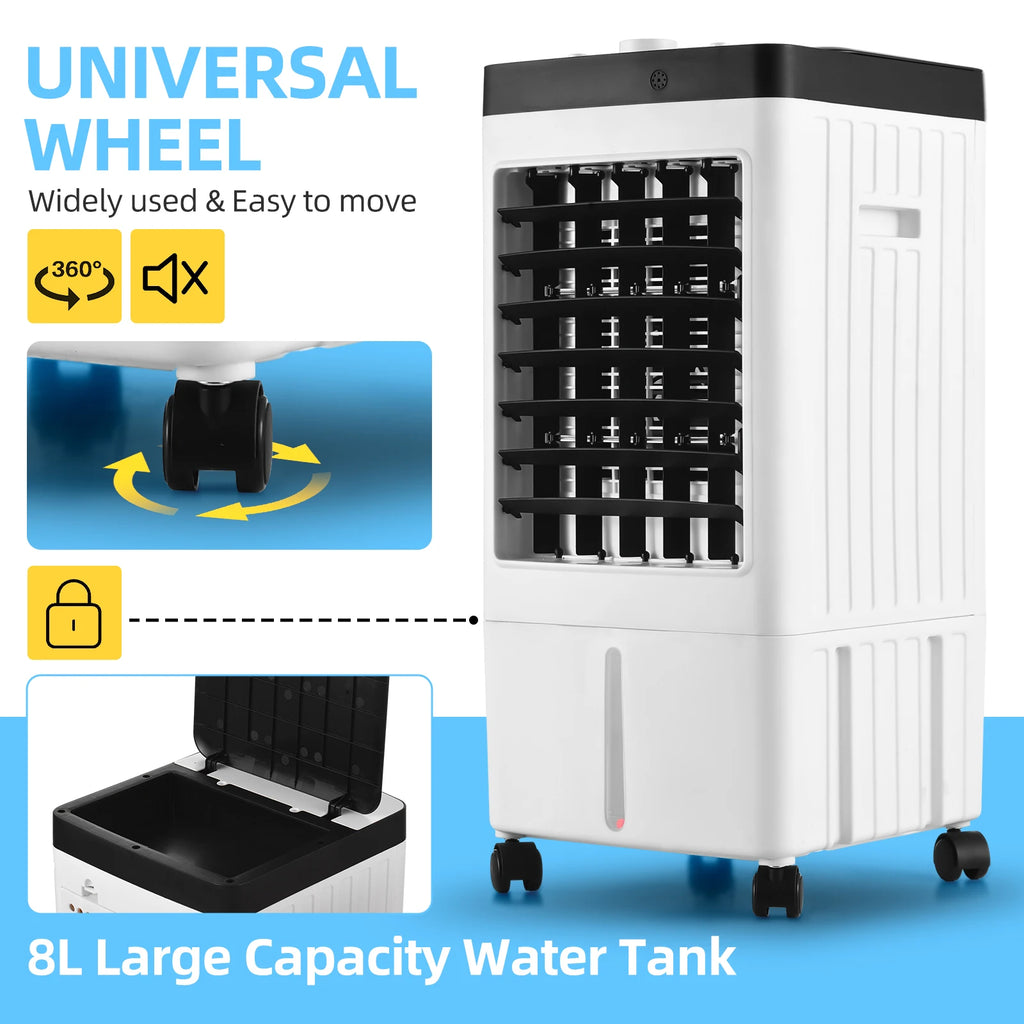 Evaporative Air Cooler 100° Oscillation Swamp Cooler with Remote Control 3 Wind Speeds Quiet Operation Bladeless Cooling Fan HIP