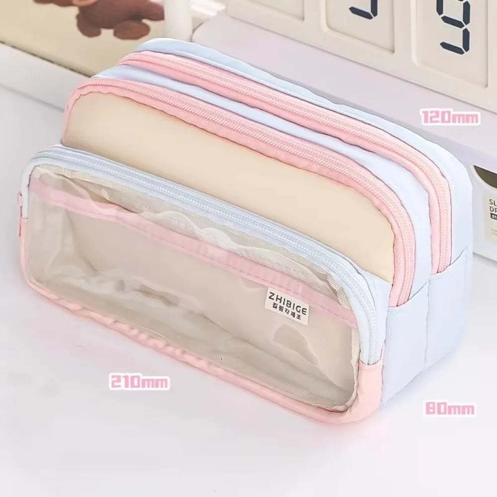 Color-Block Pencil Case – Multi-Compartment Large Capacity Pen Bag Pencil Case HIP