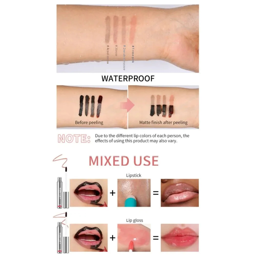 Lakerain Peel-Off Lip Liner – Waterproof Matte Lip Tint 4 Colors Peel-Off Lip Liner HIP