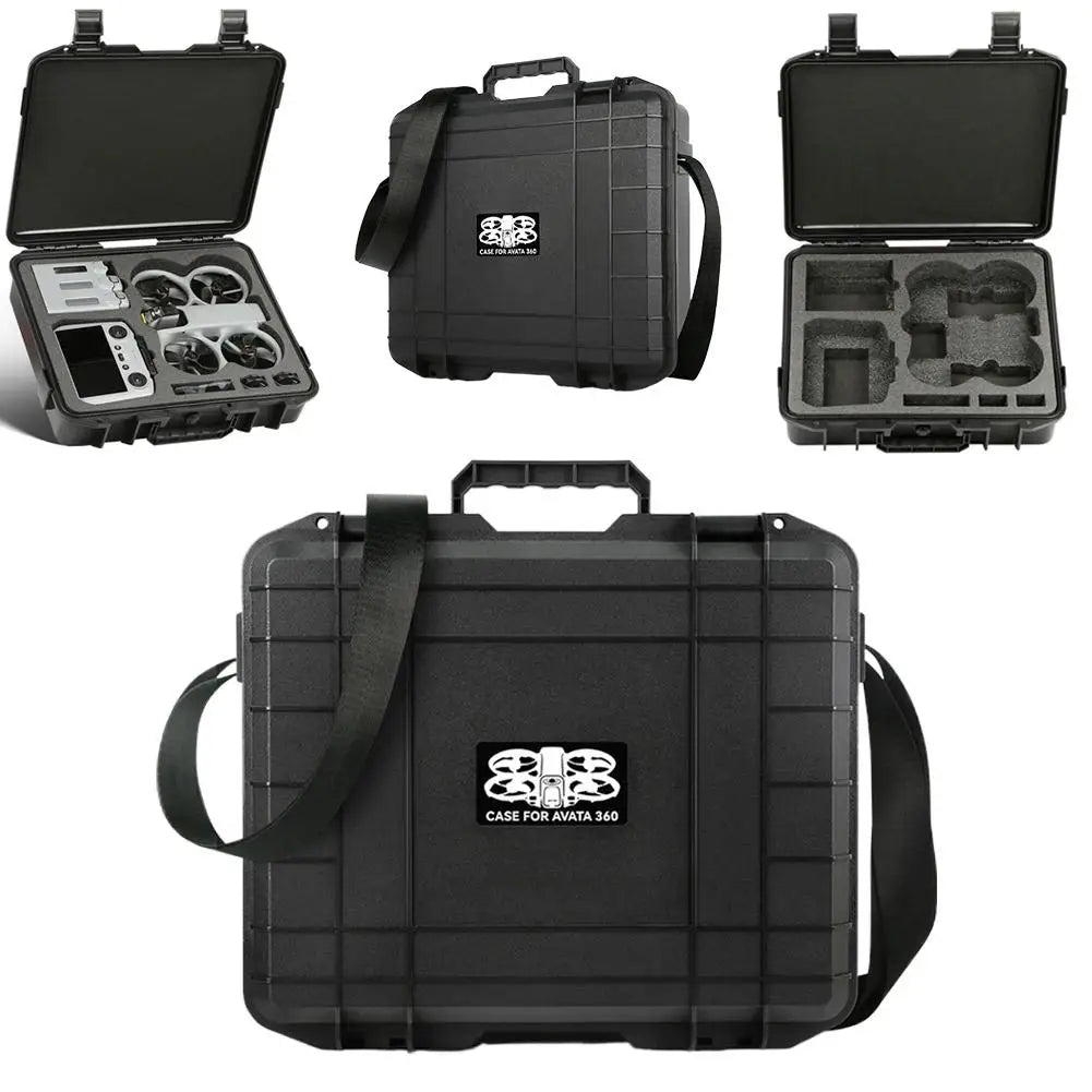 Water-Resistant Drone Safety Case For DJI Avata 360 Fly More Combo Hard Shell Carrying Box With Secure Latch Comfortable Handle HIP Black