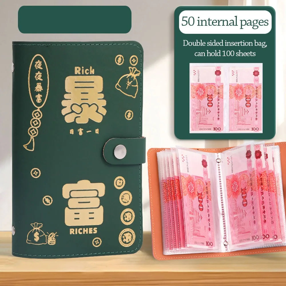 100 Envelope Money Saving Challenge Binder – PU Reusable Budget Savings Binder HIP Green
