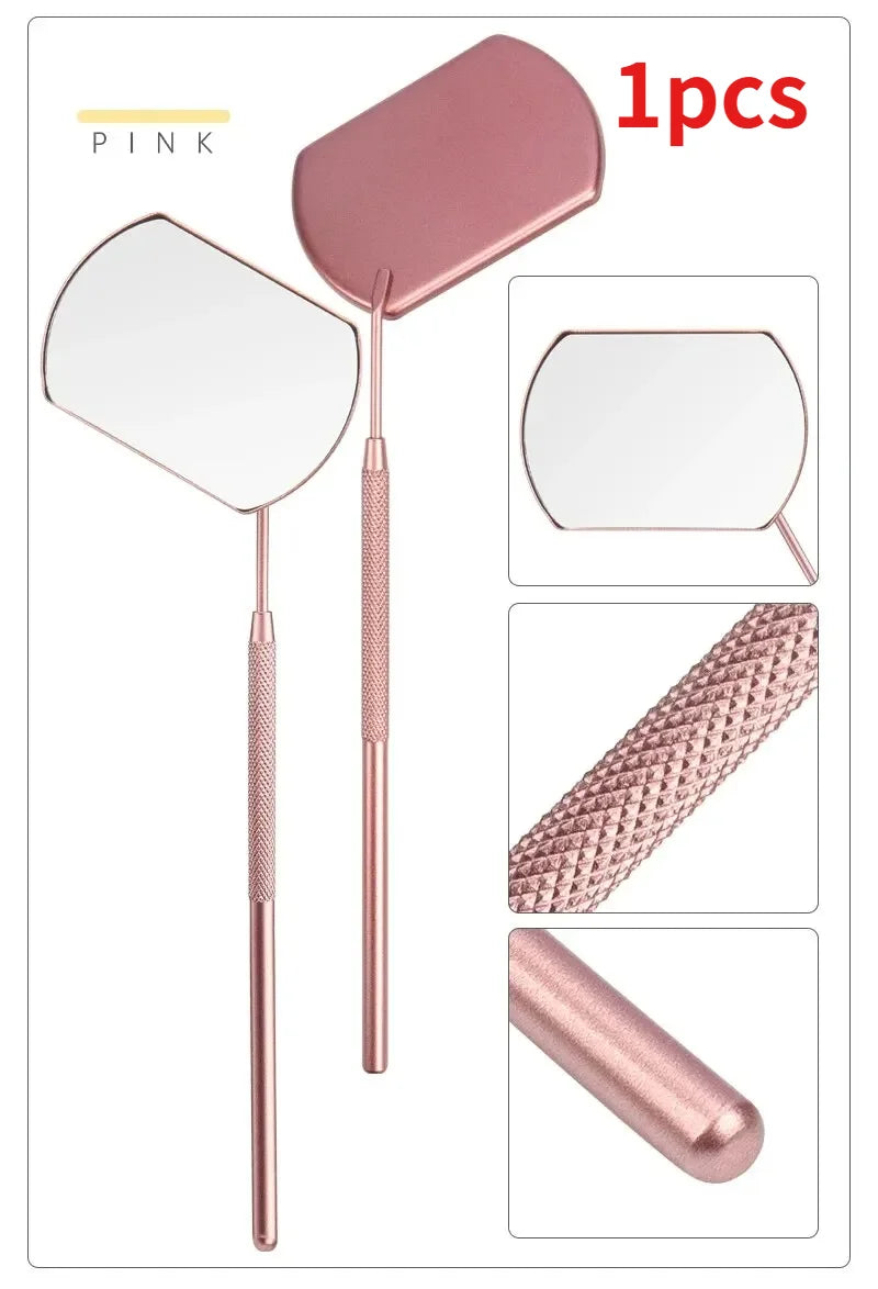 Magnifying Eyelash Extension Mirror – Stainless Steel Handle Lash Extension Mirror HIP C778-Pink 1pcs