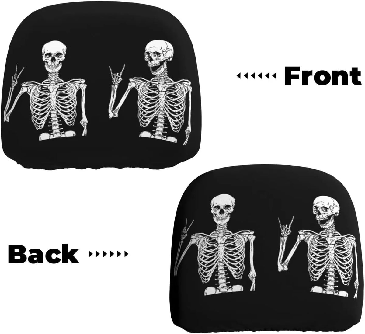 Funny Skull Car Headrest Covers 2-Pack – Universal Fit Car Headrest Covers HIP black