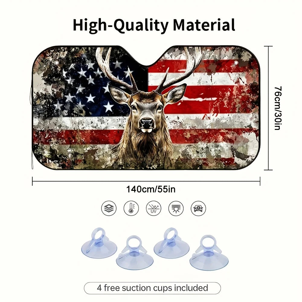 Patriotic Deer Head Distressed Flag Car Sun Visor Cover Car Visor Cover HIP