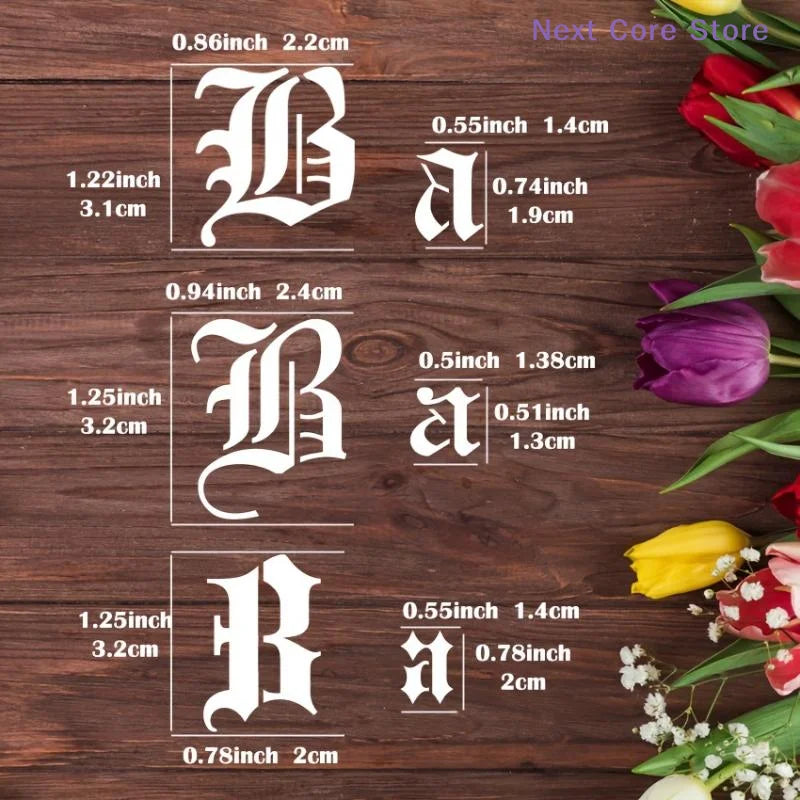 6-Pack Gothic Calligraphy Stencils – Old English Letter & Number Craft Stencil Set HIP