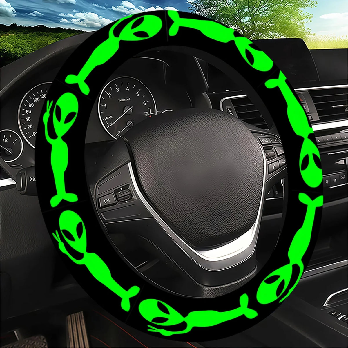Alien Glow-in-the-Dark Steering Wheel Cover – Universal Fit Steering Wheel Cover HIP 1