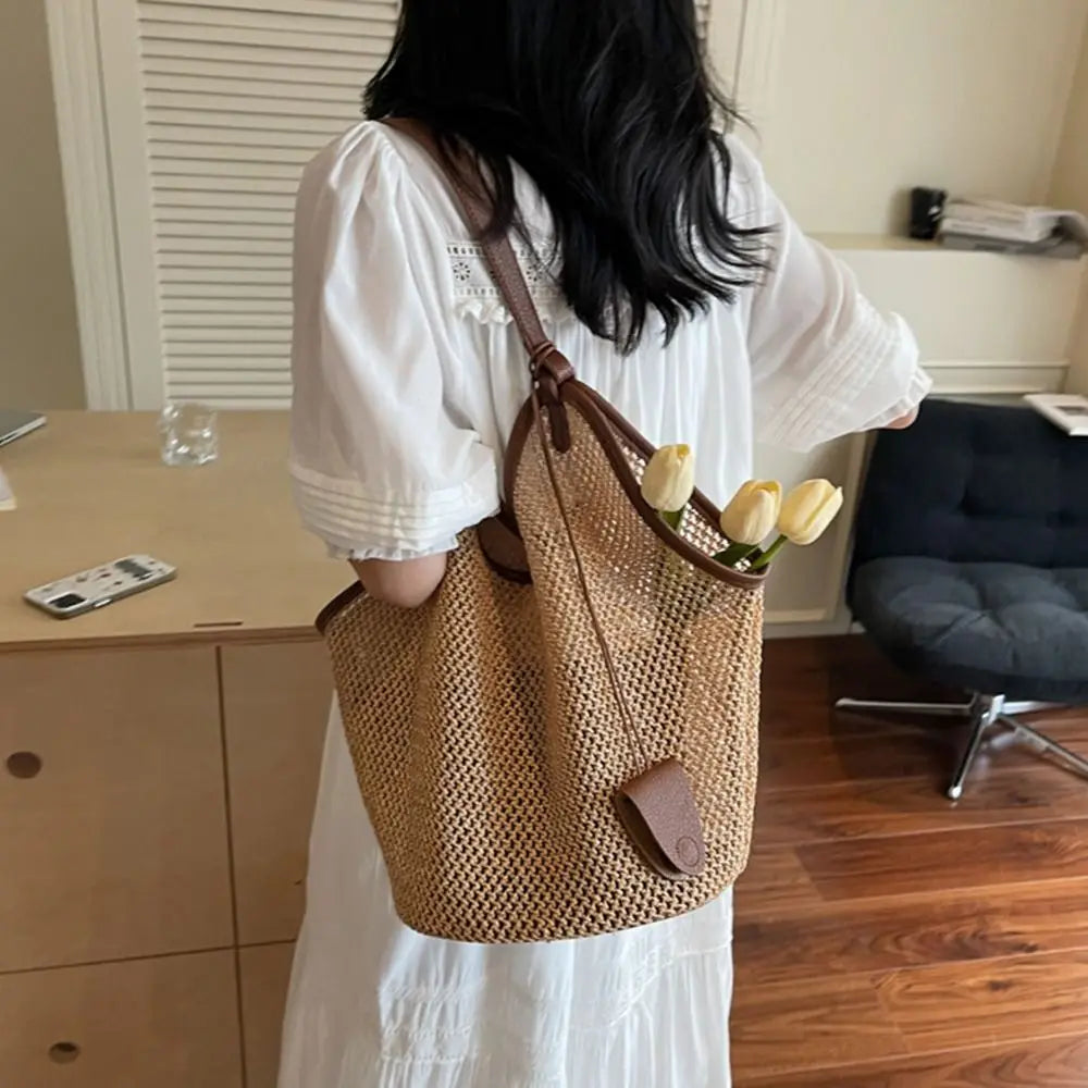 Bohemian Woven Straw Tote Bag – Large Beach Shoulder Bag Woven Straw Tote Bag HIP