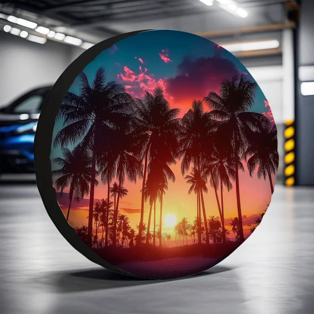 Tropical Palm Tree Sunset Spare Tire Cover – Waterproof Spare Tire Cover HIP