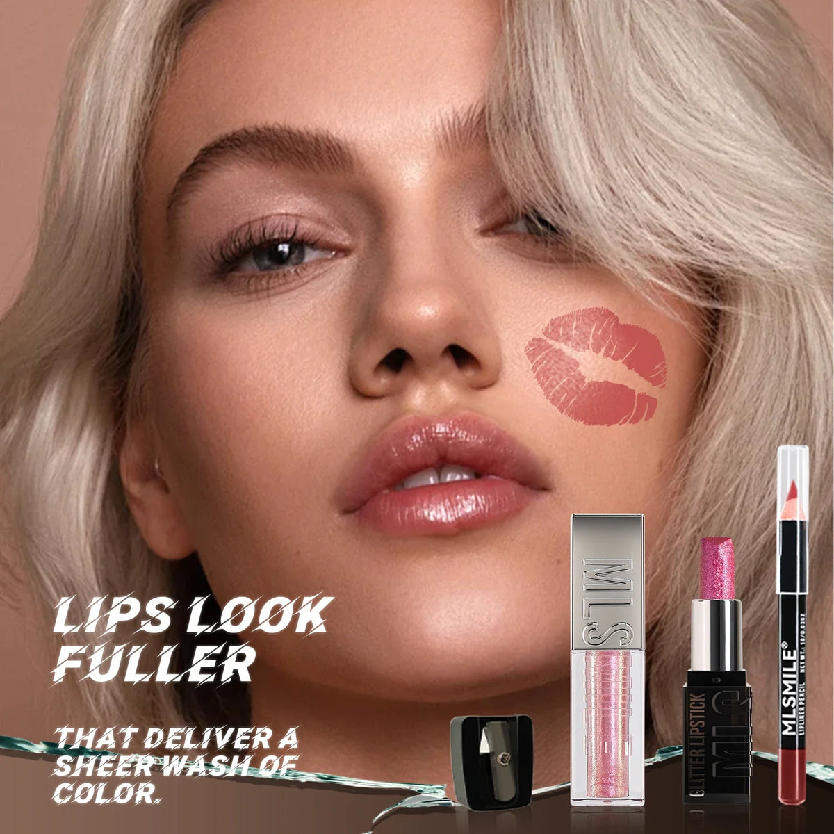 MLSMILE Diamond Lip Gloss, Matte Liner & Lipstick Kit Lip Makeup Kit HIP