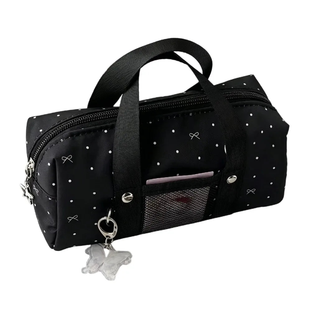 Polka Dot Bow Pencil Case – Large Capacity Stationery Pouch Pencil Case Pouch HIP Black