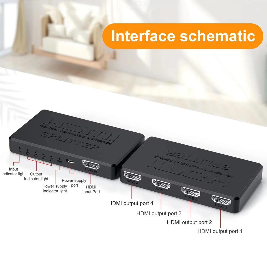 1 in 4 Out HDMI Splitter HD 4K Video Switcher HDMI-Compatible Cable Adapter 1x4 Hub For PS4 Laptop Monitor TV Box Projector HIP