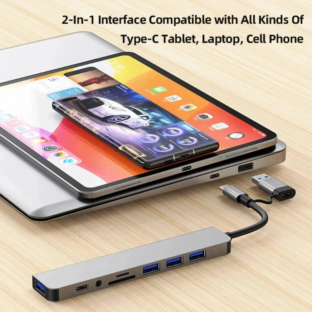 USB-C Hub 5Gbps | 4-in-1 to 7-in-1 Docking Station for Laptop USB-C Docking Hub HIP