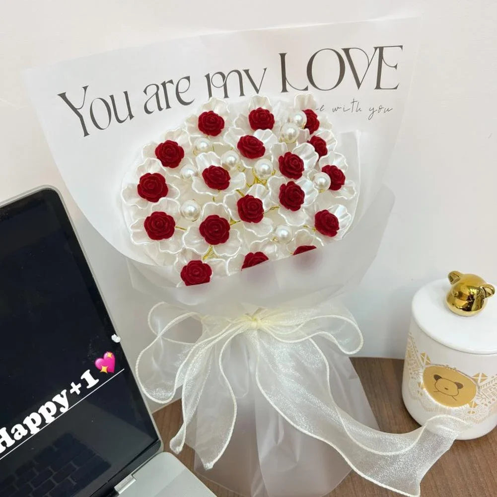 For Valentine's Day Craft Gifting Pearl DIY Rose Bouquet Material Kit Romantic Ribbon Artificial Flower Handmade Accessory Set HIP