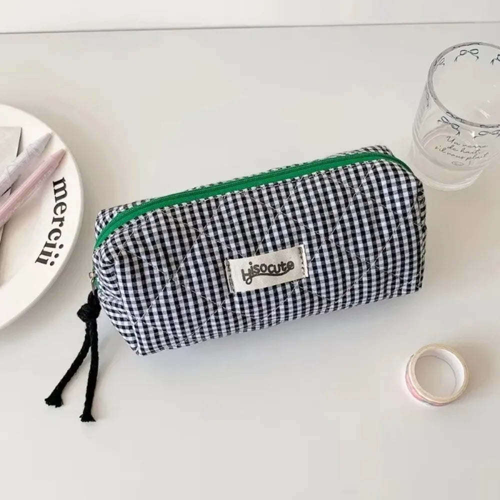 Large Capacity Checkered Pencil Case & Makeup Storage Bag Pencil Case HIP