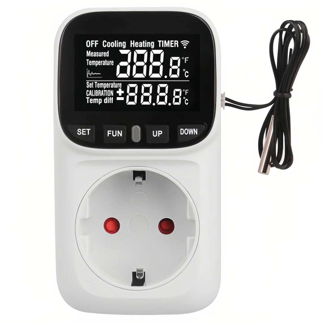 Digital Thermostat Socket EU Plug – Timer & Sensor Probe Temperature Controller Socket HIP White