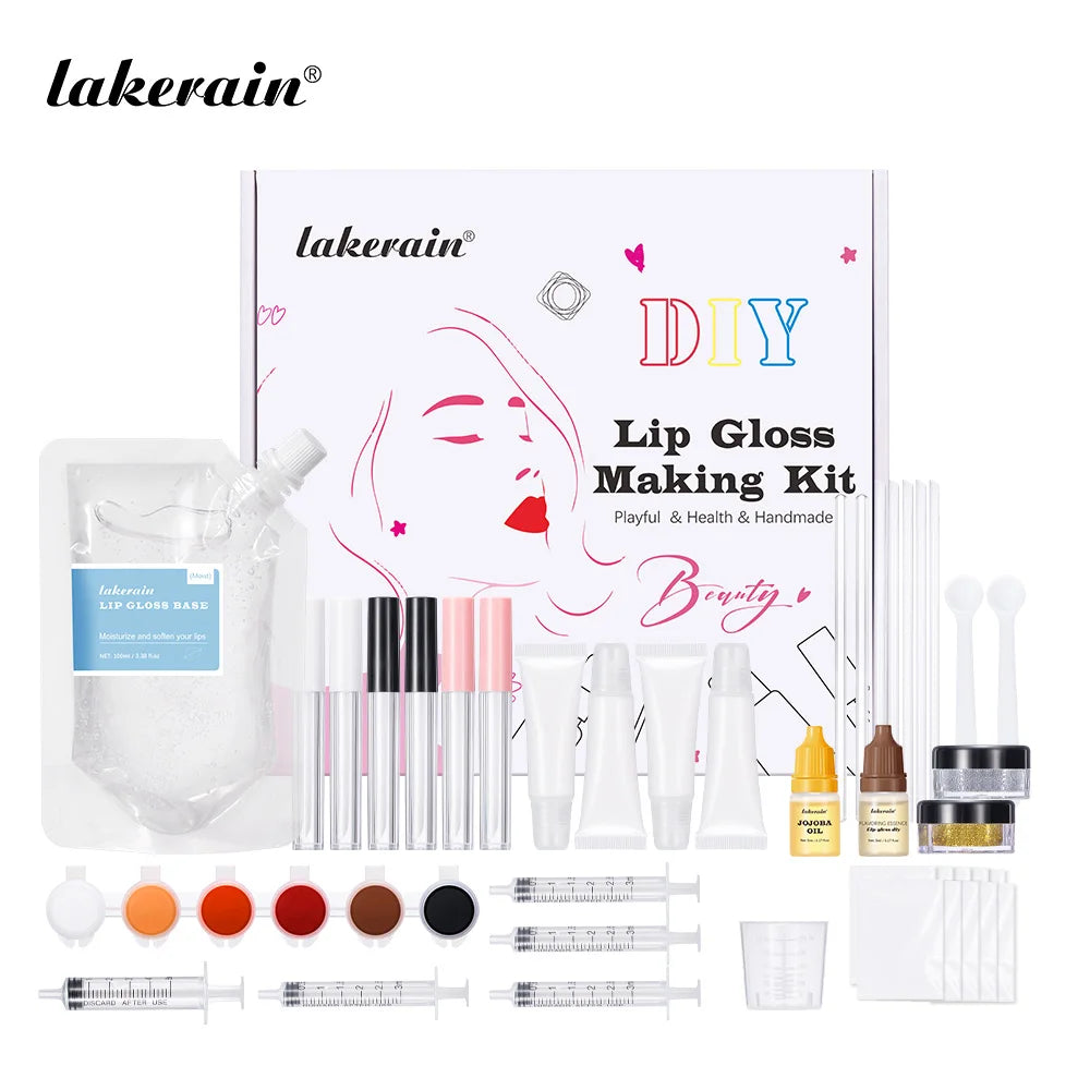 DIY Lip Gloss Kit for Women Girls Gift DIY Lip Gloss Base 100ml Glitter Flavor Powder Glitter Essence And Tubes Cosmetic Set HIP