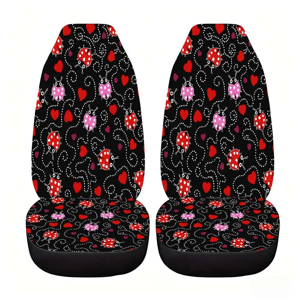 2-Pack Ladybug Heart Car Seat Covers – High Back Polyester Car Seat Covers HIP black