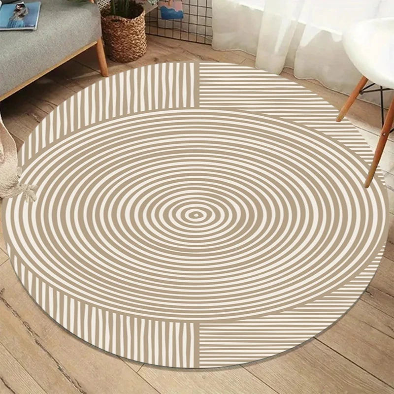 Wabi-Sabi Geometric Round Area Rug – Modern Beige Non-Slip Mat Round Area Rug HIP 4 80X80