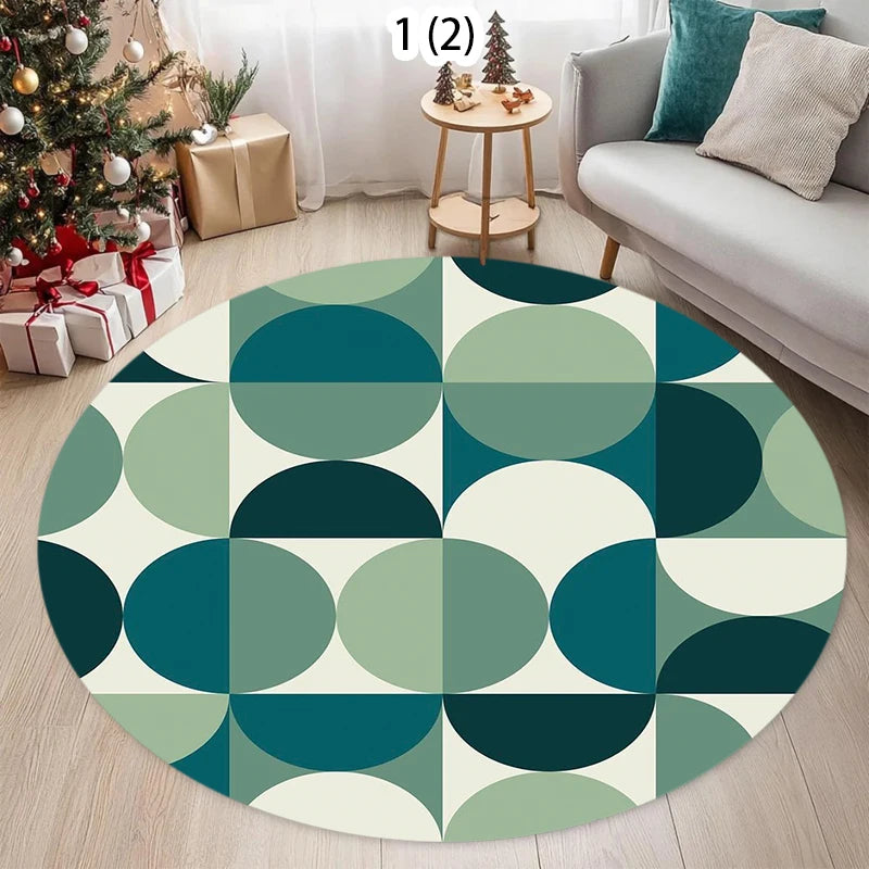 Mid-Century Geometric Round Rug – Black White Orange Print Geometric Area Rug HIP