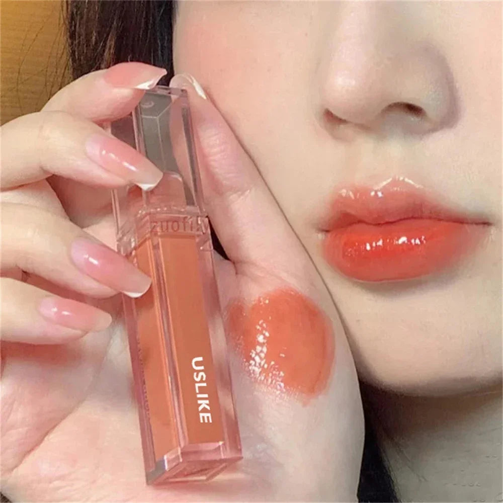 Cute Mirror Lipstick Makeup Moisturizing Texture Waterproof Long Lasting Sweat Resistant Rich Color Silky Lip Glaze Lip Tint HIP