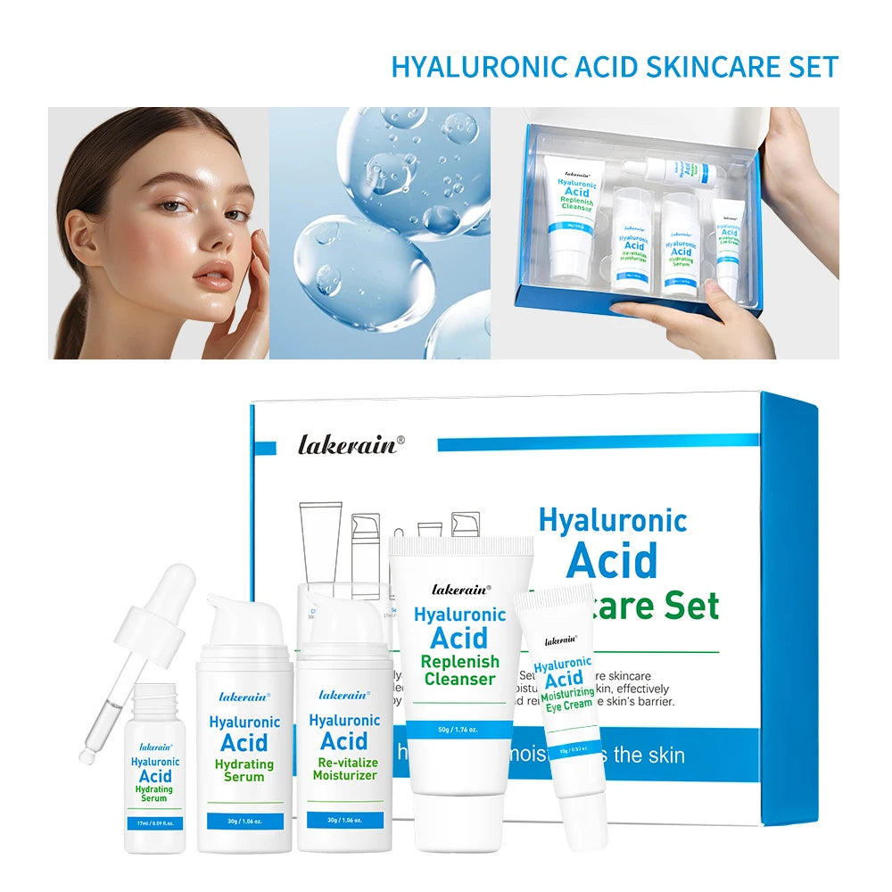 Hyaluronic Acid Skin Care Set Facial Serum Moisturizing Eye Cream Hydrating Repair Reduce Redness Dryness Anti‑Aging Face Care HIP 1set 5pcs1set