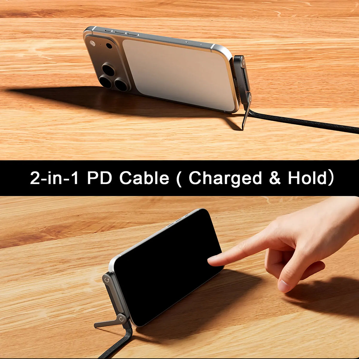 2-in-1 USB-C 240W Fast Charging Cable & Foldable Phone Stand USB-C Charging Cable HIP