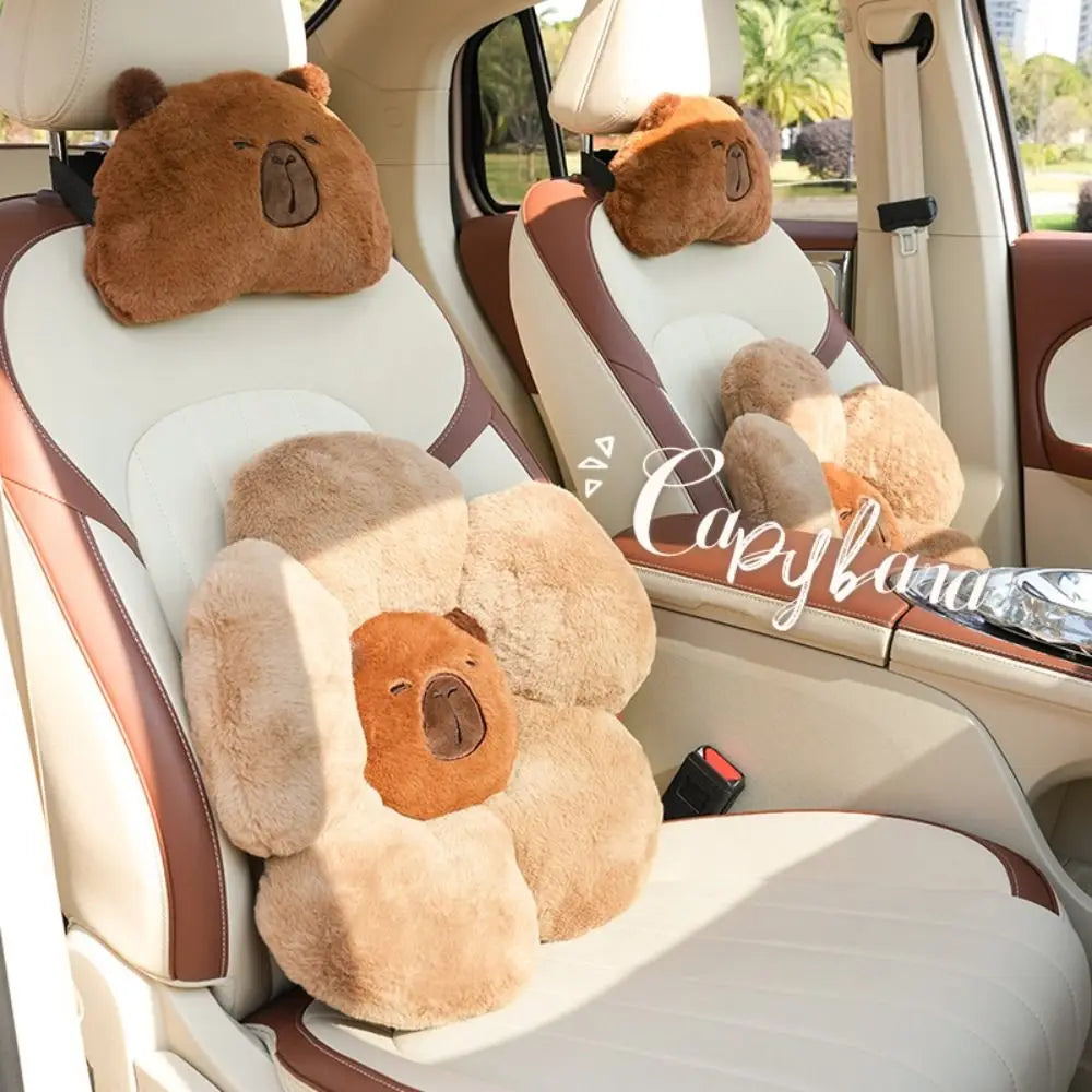 Plush Capybara Car Cushion – Headrest & Lumbar Pillow Plush Car Cushion HIP