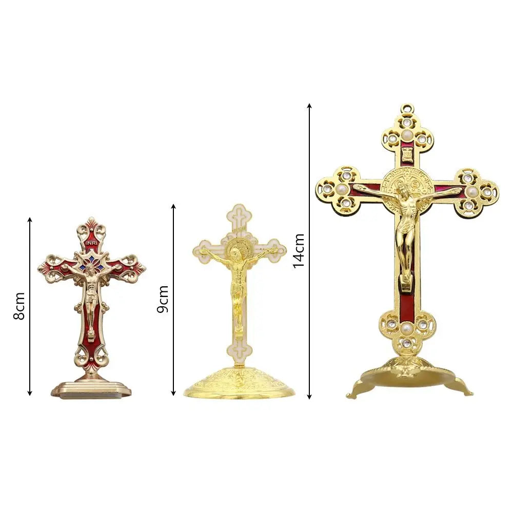 Golden Crucifix Metal Cross Figurine – Oil Drop Colors 8 & 14cm Religious Figurine HIP