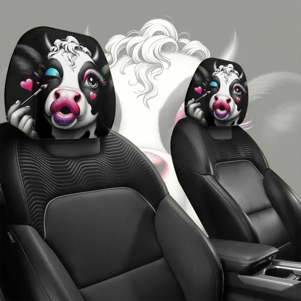 Cow Print Car Headrest Covers Set of 2 – Washable Polyester Car Headrest Cover HIP