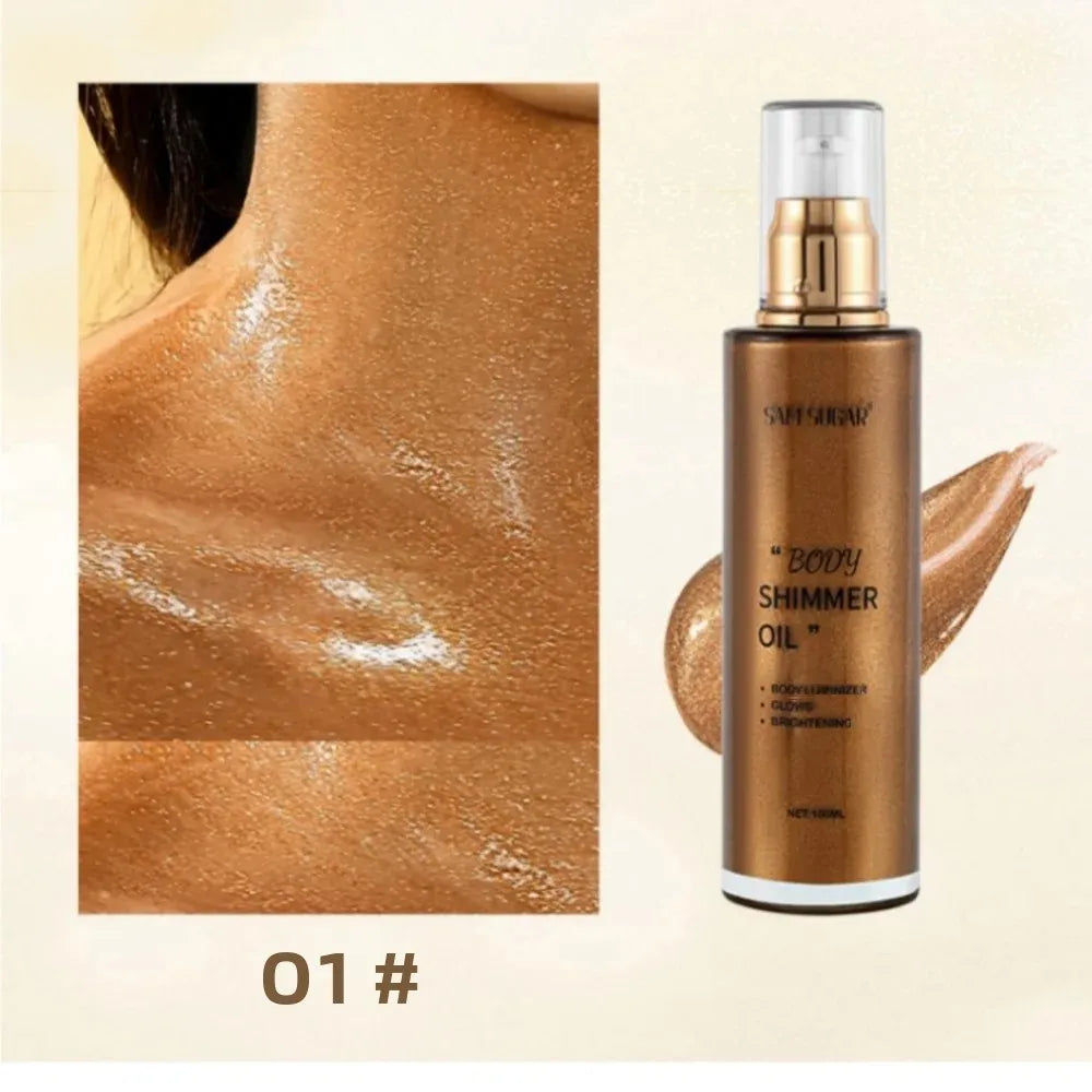 SAM SUGAR Pearl Rose Gold Shimmer Oil Highlighter 100ml Body Shimmer Oil HIP