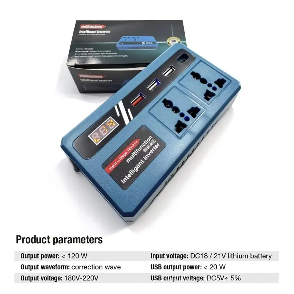120W Battery Inverter 18V–21V to 220V AC with USB & Type-C Power Battery Inverter HIP