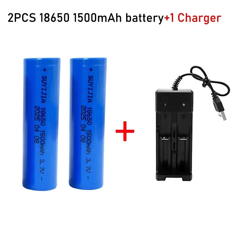 SUYIJIA 18650 3.7V 1500mAh Li-Ion Battery + Free Charger Rechargeable Battery Kit HIP 2PCS 1500mah battery 3.7 V