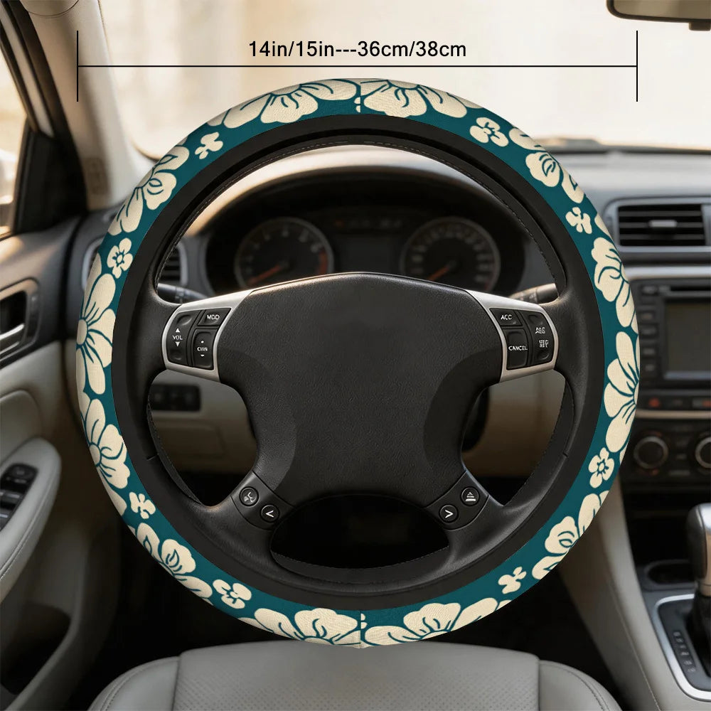 Floral Blue Blossoms Steering Wheel Cover – Universal Fit Steering Wheel Cover HIP