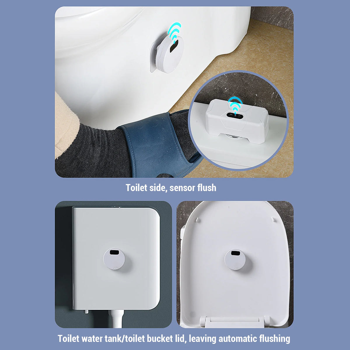 Automatic Toilet Flusher Touchless Toilet Flush Kit USB Rechargeable Versatile 20cm Sensing Distance IPX6 Water Proof for Home HIP