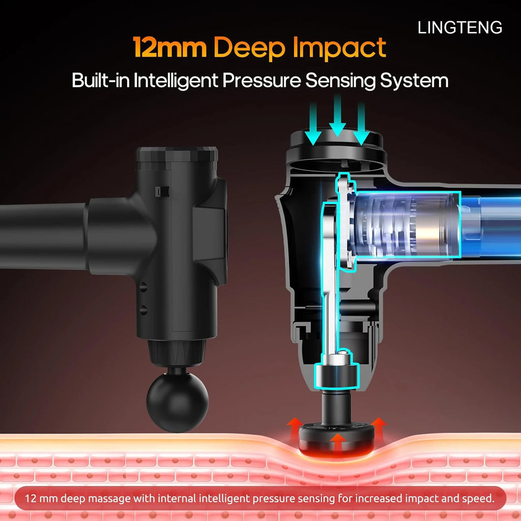 LINGTENG Heating Massage Gun – 7 Heads, LCD & Storage Case Percussion Massage Gun HIP