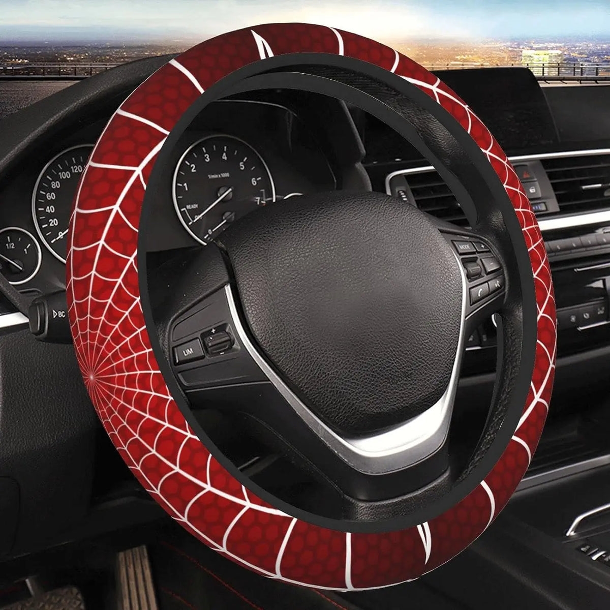 Red Spider Web Steering Wheel Cover – Universal 15 Inch Steering Wheel Cover HIP 4