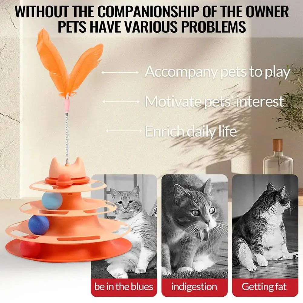 Three-layer Rotating Tower with Ball Pattern Feather Cat Toy Indoor Cat Interactive Fun&Christmas New Year Pet Toys HIP