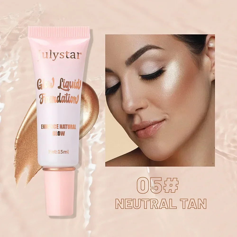 Liquid Pearlescent Foundation High Coverage Concealer 3D Contour Shadow Waterproof Lasting Brighten Shiny Face Body Highlighter HIP 05 Neutral Tan