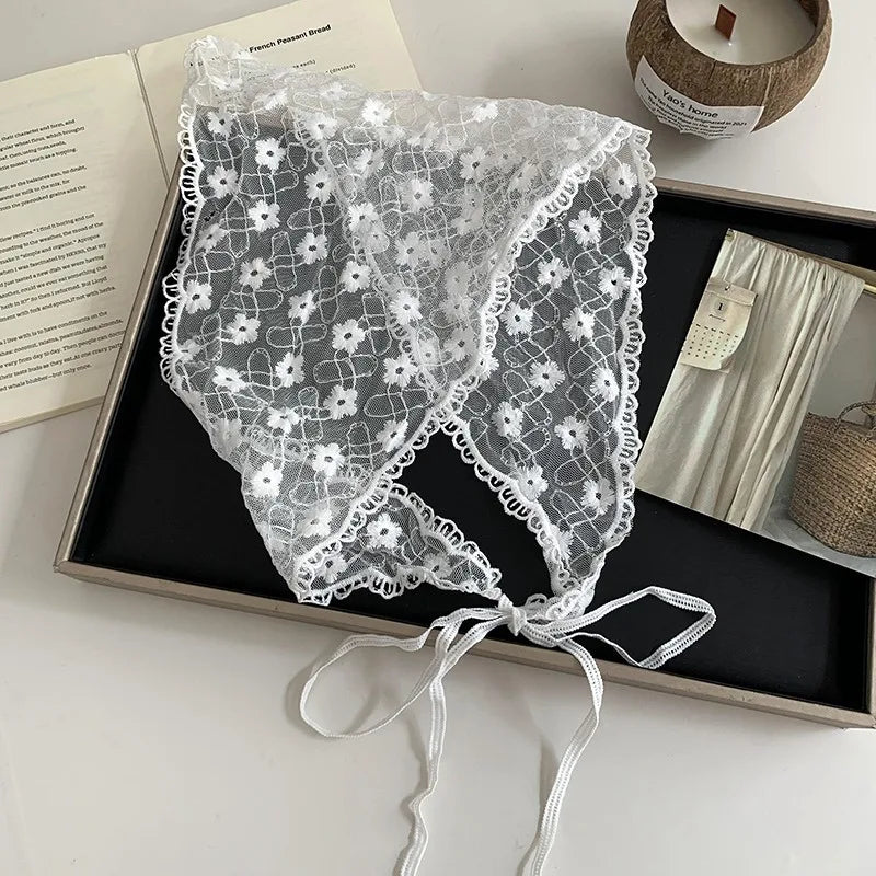 Women's Thin Style Lace Triangular Scarf Summer French Style Headscarf Headband Silk Scarf Retro Decoration Countryside Style HIP 08 Five-Petal